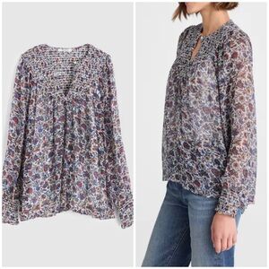 NWT Madewell 2 Piece Smocked Sheer Floral Print Blouse and sheer tank top